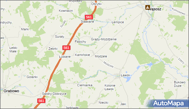 mapa Modzele gmina Wąsosz, Modzele gmina Wąsosz na mapie Targeo