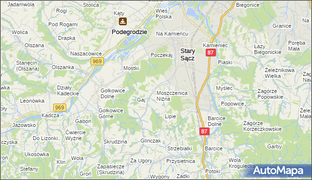 mapa Moszczenica Niżna, Moszczenica Niżna na mapie Targeo