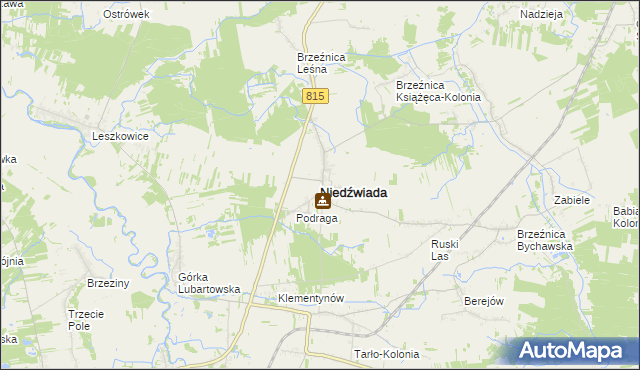 mapa Niedźwiada powiat lubartowski, Niedźwiada powiat lubartowski na mapie Targeo