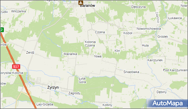 mapa Niwa gmina Baranów, Niwa gmina Baranów na mapie Targeo