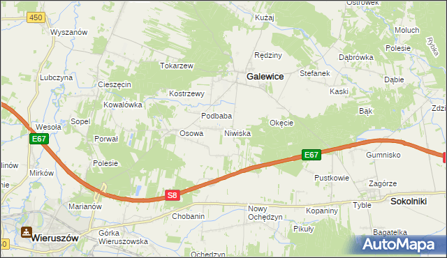 mapa Niwiska gmina Galewice, Niwiska gmina Galewice na mapie Targeo