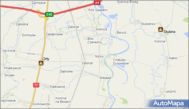 mapa Niziny gmina Orły, Niziny gmina Orły na mapie Targeo