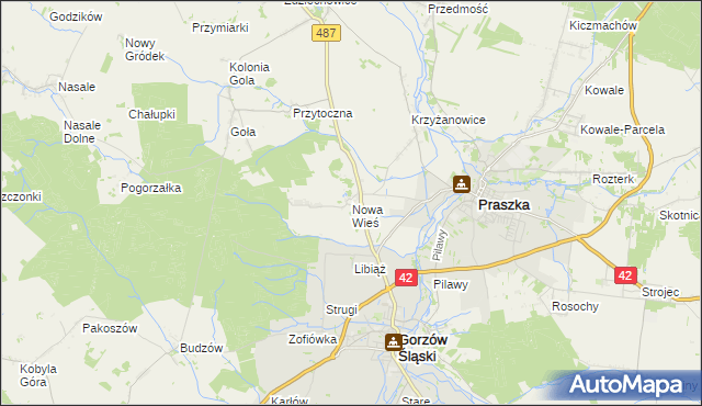 mapa Nowa Wieś gmina Gorzów Śląski, Nowa Wieś gmina Gorzów Śląski na mapie Targeo