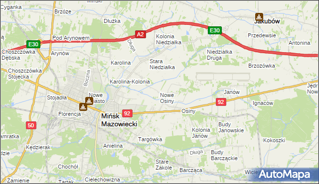 mapa Nowe Osiny, Nowe Osiny na mapie Targeo