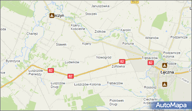 mapa Nowogród gmina Łęczna, Nowogród gmina Łęczna na mapie Targeo