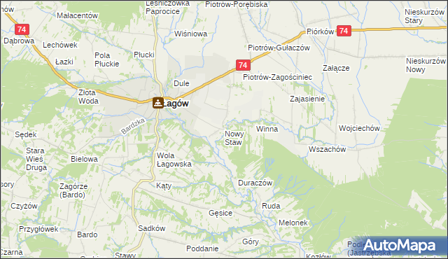 mapa Nowy Staw gmina Łagów, Nowy Staw gmina Łagów na mapie Targeo