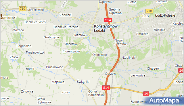 mapa Okołowice gmina Pabianice, Okołowice gmina Pabianice na mapie Targeo