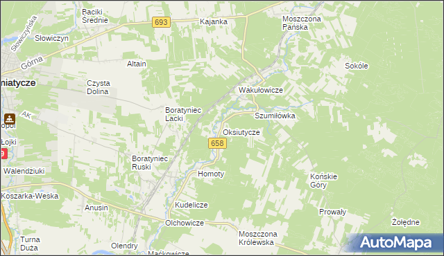 mapa Oksiutycze, Oksiutycze na mapie Targeo