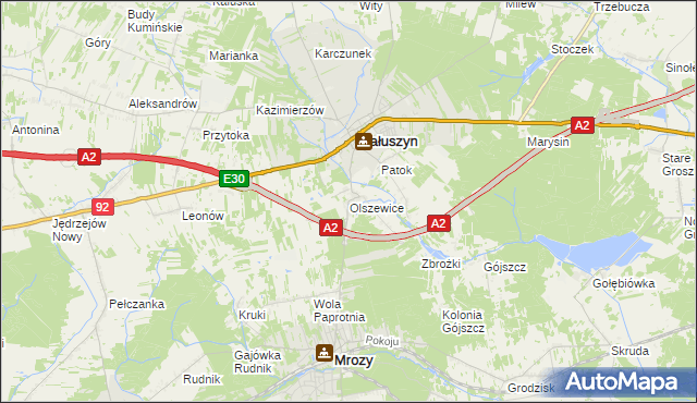 mapa Olszewice gmina Kałuszyn, Olszewice gmina Kałuszyn na mapie Targeo