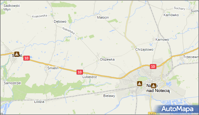 mapa Olszewka gmina Nakło nad Notecią, Olszewka gmina Nakło nad Notecią na mapie Targeo