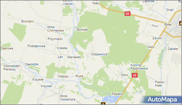 mapa Olszewnica gmina Borki, Olszewnica gmina Borki na mapie Targeo