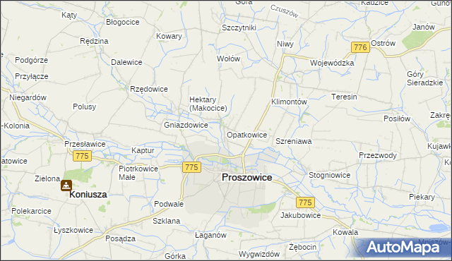 mapa Opatkowice gmina Proszowice, Opatkowice gmina Proszowice na mapie Targeo