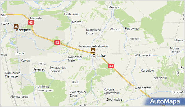 mapa Opatów powiat kłobucki, Opatów powiat kłobucki na mapie Targeo