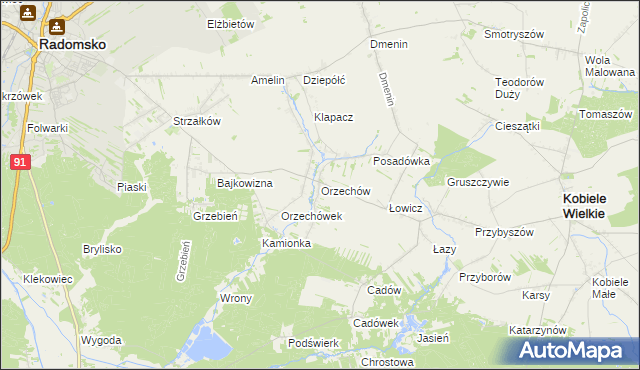 mapa Orzechów gmina Kobiele Wielkie, Orzechów gmina Kobiele Wielkie na mapie Targeo