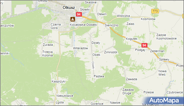 mapa Osiek gmina Olkusz, Osiek gmina Olkusz na mapie Targeo