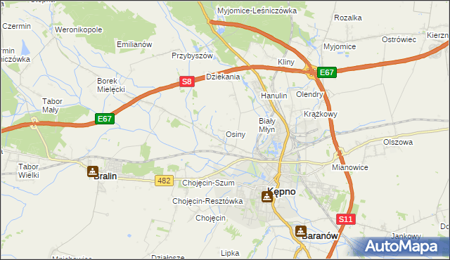 mapa Osiny gmina Kępno, Osiny gmina Kępno na mapie Targeo