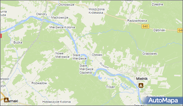 mapa Osłowo gmina Mielnik, Osłowo gmina Mielnik na mapie Targeo