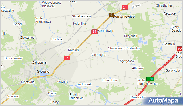 mapa Ostrołęka gmina Głowno, Ostrołęka gmina Głowno na mapie Targeo