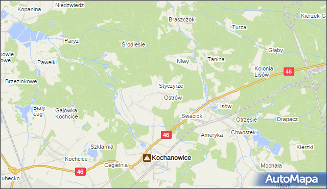 mapa Ostrów gmina Kochanowice, Ostrów gmina Kochanowice na mapie Targeo