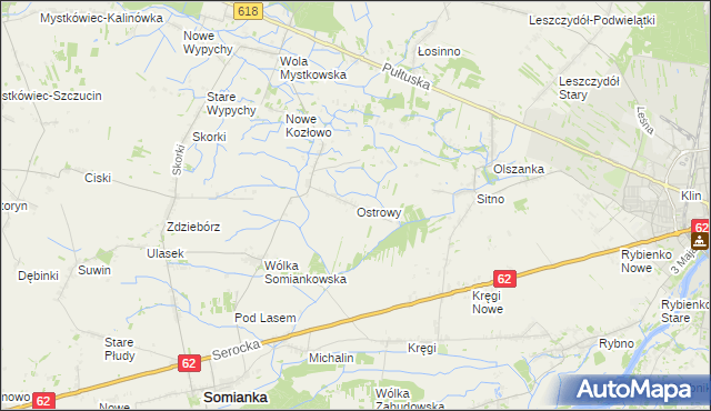 mapa Ostrowy gmina Somianka, Ostrowy gmina Somianka na mapie Targeo