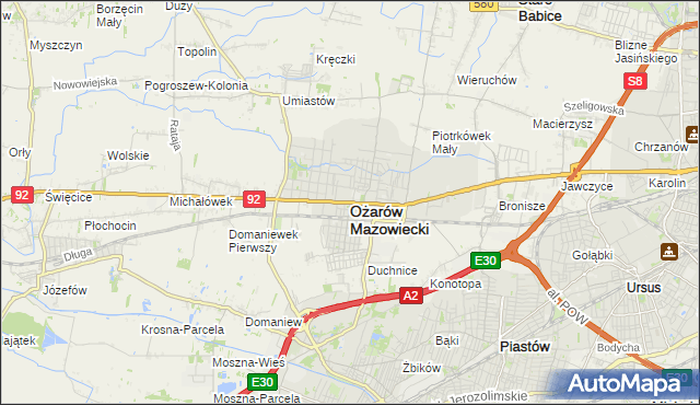 mapa Ożarów Mazowiecki, Ożarów Mazowiecki na mapie Targeo