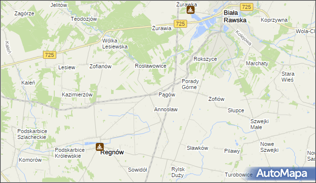 mapa Pągów gmina Biała Rawska, Pągów gmina Biała Rawska na mapie Targeo