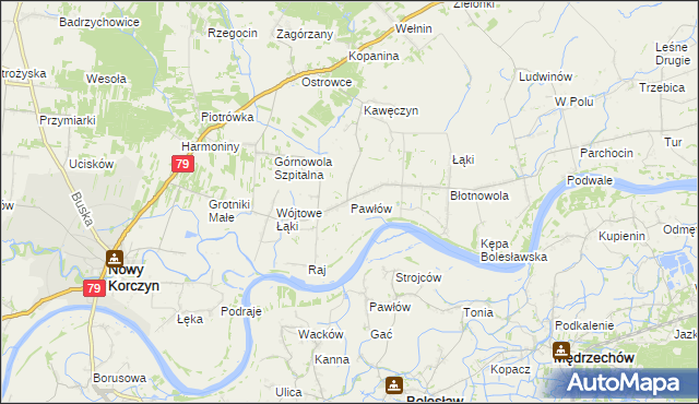 mapa Pawłów gmina Nowy Korczyn, Pawłów gmina Nowy Korczyn na mapie Targeo