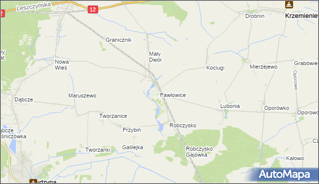 mapa Pawłowice gmina Krzemieniewo, Pawłowice gmina Krzemieniewo na mapie Targeo