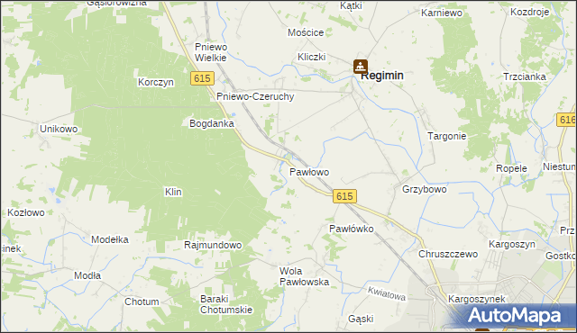 mapa Pawłowo gmina Regimin, Pawłowo gmina Regimin na mapie Targeo