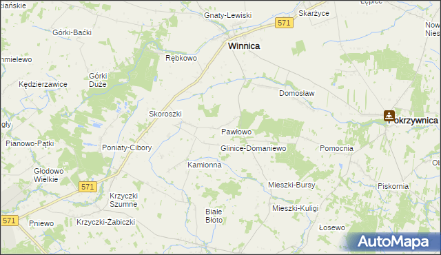 mapa Pawłowo gmina Winnica, Pawłowo gmina Winnica na mapie Targeo