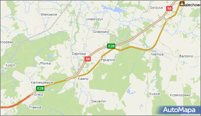 mapa Pękanino gmina Malechowo, Pękanino gmina Malechowo na mapie Targeo