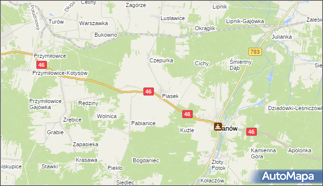 mapa Piasek gmina Janów, Piasek gmina Janów na mapie Targeo