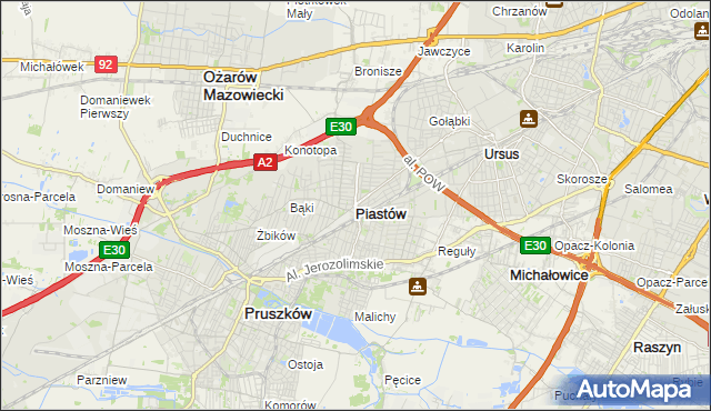 mapa Piastów powiat pruszkowski, Piastów powiat pruszkowski na mapie Targeo