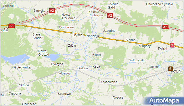 mapa Pieńki gmina Kotuń, Pieńki gmina Kotuń na mapie Targeo