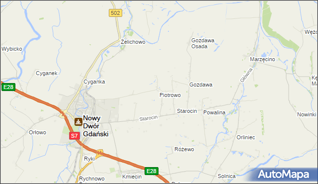 mapa Piotrowo gmina Nowy Dwór Gdański, Piotrowo gmina Nowy Dwór Gdański na mapie Targeo