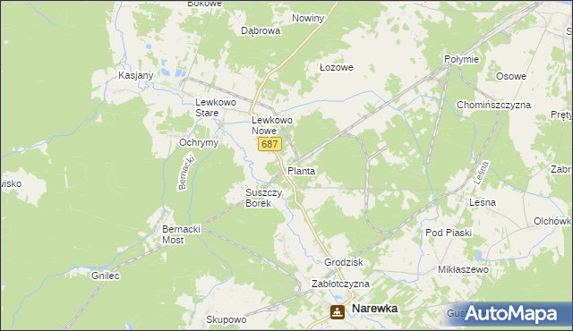 mapa Planta gmina Narewka, Planta gmina Narewka na mapie Targeo