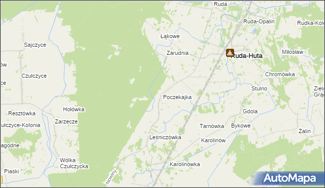 mapa Poczekajka gmina Ruda-Huta, Poczekajka gmina Ruda-Huta na mapie Targeo