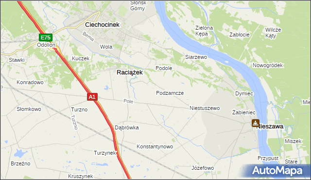 mapa Podzamcze gmina Raciążek, Podzamcze gmina Raciążek na mapie Targeo