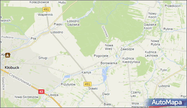 mapa Pogorzele gmina Kłobuck, Pogorzele gmina Kłobuck na mapie Targeo