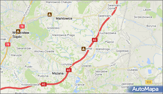 mapa Połomia gmina Mszana, Połomia gmina Mszana na mapie Targeo