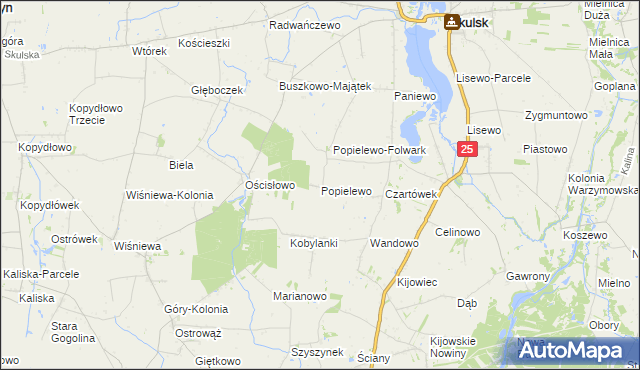 mapa Popielewo gmina Skulsk, Popielewo gmina Skulsk na mapie Targeo