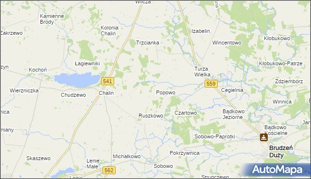 mapa Popowo gmina Tłuchowo, Popowo gmina Tłuchowo na mapie Targeo