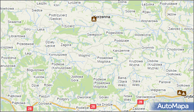 mapa Posadowa Mogilska, Posadowa Mogilska na mapie Targeo