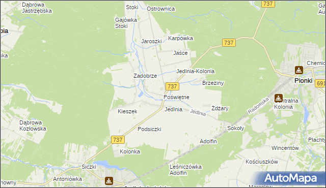 mapa Poświętne gmina Pionki, Poświętne gmina Pionki na mapie Targeo