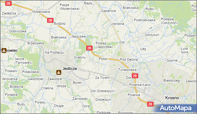 mapa Potok gmina Jedlicze, Potok gmina Jedlicze na mapie Targeo