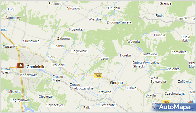 mapa Pożogi gmina Gnojno, Pożogi gmina Gnojno na mapie Targeo