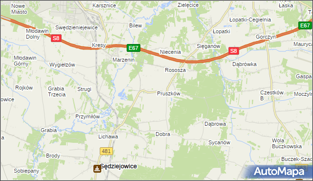 mapa Pruszków gmina Sędziejowice, Pruszków gmina Sędziejowice na mapie Targeo