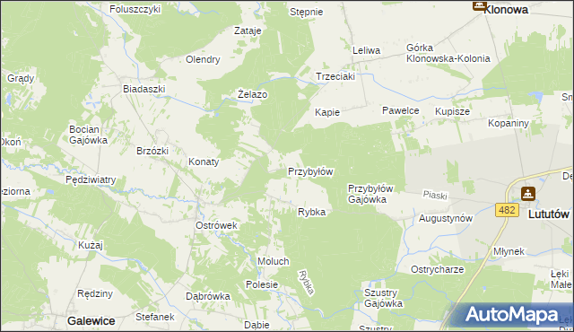 mapa Przybyłów gmina Galewice, Przybyłów gmina Galewice na mapie Targeo