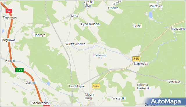 mapa Radomin gmina Nidzica, Radomin gmina Nidzica na mapie Targeo