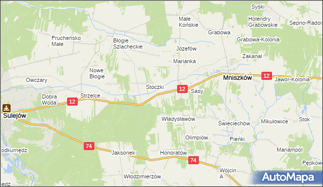 mapa Radonia gmina Mniszków, Radonia gmina Mniszków na mapie Targeo